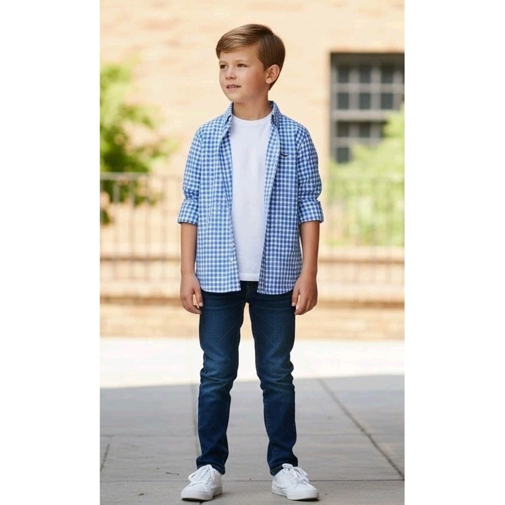 Vineyard Vines Blue Gingham Preppy Button Down Shirt Classic Sporty Blue Whale L